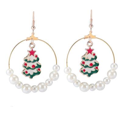 China Cute Ziming Christmas Pearl Beads Round Santa Earring Cute Christmas Tree Pendant Earring Decoration for sale