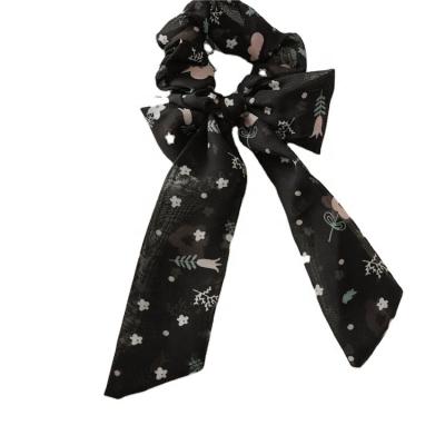 China Cute Party Ziming Korean Style Chiffon Tails Long Hair Scarves Bow Hair Tie Scrunchies Stain And Elastic Floral Print Hair Band for sale