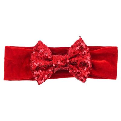 China Ziming Soft Kids 4 Inch Sequins Bow Simple Soft Velvet Fabric Color Cute Elastic Headband Kids Hairband for sale