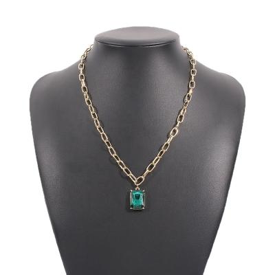 China CLASSIC Concise Emerald Glass Stones Alloy Earring Chain Necklace Ziming Diamond Rhinestone Pin Shape Earring for sale