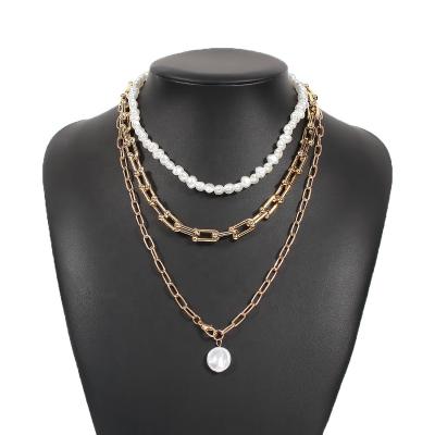 China Ziming CLASSIC Customized Layered Necklace Multiple Set Paper Clip Metal Chain Necklace Package Pearl Beads Choker Neck Wear for sale