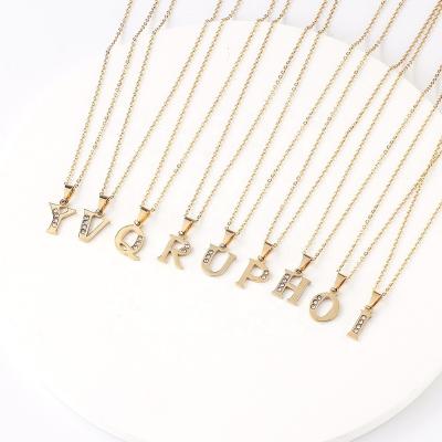 China Cute Stainless Steel Metal Letter Chain Necklace Neck Wear Diamond Alphabet Pendant Necklace Gold by Ziming Amazon for sale