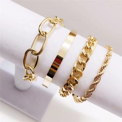 China CLASSIC Ziming Hip Pop Gold Braided Metal Chain Bracelet C Slap Cuban Chain Bracelet Set For Women And Girls for sale