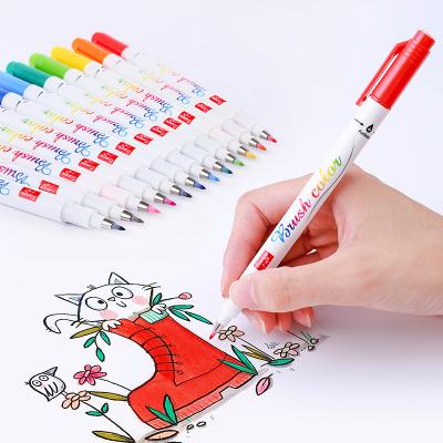 China Calligraphy Writing 12 Colors Brush Paint Tip Water Color Pen Set For Kids and Adults Coloring Books for sale