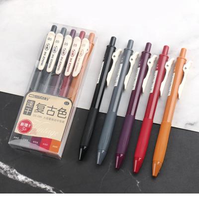 China 5PCS/Set Vintage Color Gel Pen Quick Dry 0.5mm Normal Bullet Tilt Rubber Grip Writing Pen Retro Creative Pen For Students Office Supply for sale