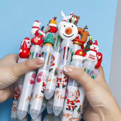 China Pen Wholesales Cute Promotional Christmas Santa Claus Multi Colors Ballpoint Pen Kawaii Retractable Rollerball Pen Gift School Office Stationery for sale