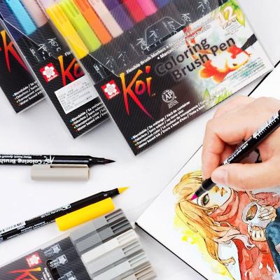 China Hot Selling Sakura Koi Plastic XBR-6/12/24/48 Colors Watercolor Brush Marker Pen Set Art Coloring Painting Water Brush Pen for sale