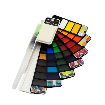 China Water Color Paint Set with Brush Superior 18/25/33/42 Solid Watercolor Paint Set with Water Brush Pen Foldable Travel Water Color Colorant for Suction for sale