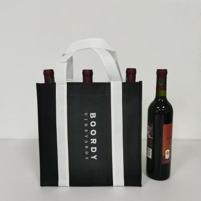 China Wholesale Nonwoven Recycle Supermarket Custom Logo Plain Wine Handbag For 3 Bottle for sale