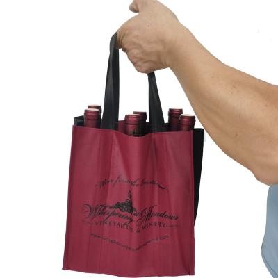 China Non-woven Company Advertising Wine Gift Bag 6 Bottle Reusable Nonwoven Wine Tote Bag for sale