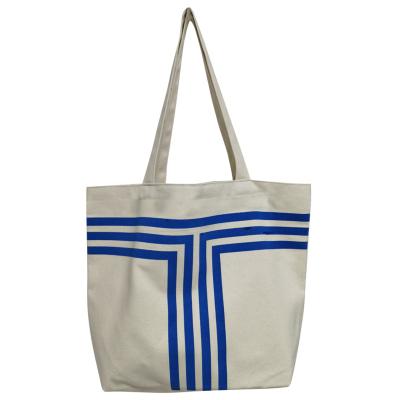 China High Quality Navy Stripe Folding Beach Bag Shopping Shoulder Canvas Bag for sale