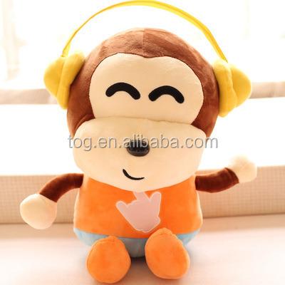 China Custom Size Soft Toy HVAC OEM Size Stuffed Monkey Animals Bulk Pack Zoo Animal Toys Monkey With Headphone for sale