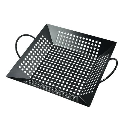 China Easily Cleaned Non-Stick Square Carbon Steel Barbecue Dish GRILL Stainless Steel Barbecue Dish Outdoor BBQ Mesh Leak-Free Vegetable Basket for sale