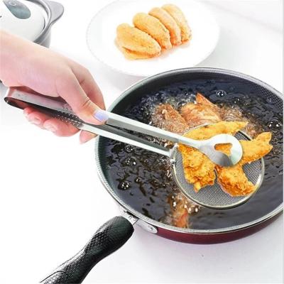 China 2 Viable in 1 Stainless Steel Colander Oil Spoon with Clip Mesh Strainer Multifunctional Kitchen Frying Accessories for Fried Food for sale