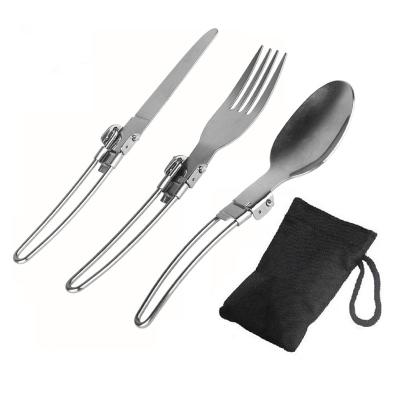 China Sustainable Outdoor Stainless Steel Camping Cutlery Raising Cutlery Folding Knife Fork Spoon Three Piece Set for sale