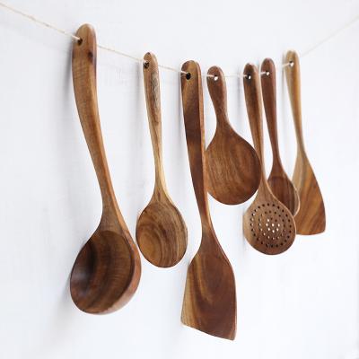 China Sustainable Kitchen Utensils Set Non Stick Wooden Spoons Teak Wood Cooking Utensils for sale