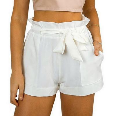 China MENGMUGE Breathable Wholesale Fashion New Women Shorts Casual High Waisted Solid Color Shorts With Bow Knot And Ruffles Women's Shorts for sale