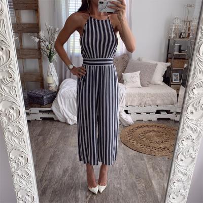 China MENGMUGE Women's Casual Ladies Suspender Summer One-Piece Backless Overalls Breathable Striped Mono Sexy Overalls for sale