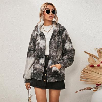 China MENGMUGE Breathable Long Sleeve Fleece Tie Dye Printing Women Winter Coated Teddy Coat For Women Ladies Fashion Jackets And Coats 2020 for sale