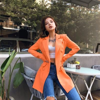 China MENGMUGE Lady Wear Wholesale Trendy Breathable Women Clothing Solid Color V-Neck Buttons Long Long Sleeve Suits Blazers Women Lady Elegant for sale