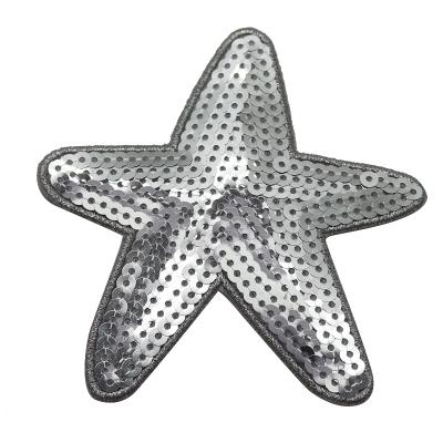 China Eco-friendly Custom Apparel Embroidery Patch Silver Bar Star Sequin Five-pointed Patch for sale