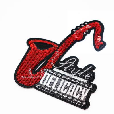 China Viable Delicacy Musical Instrument Custom Sequin And Bead Embroidery Beaded Patch For Clothes Decoration for sale