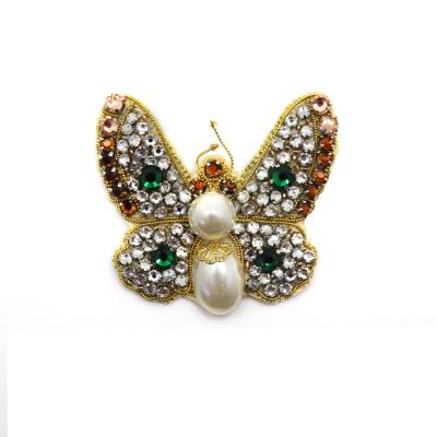 China Lovely Viable Butterfly Rhinestone Logo Crystal Embroidery Applique Patch For Fashion Clothes for sale