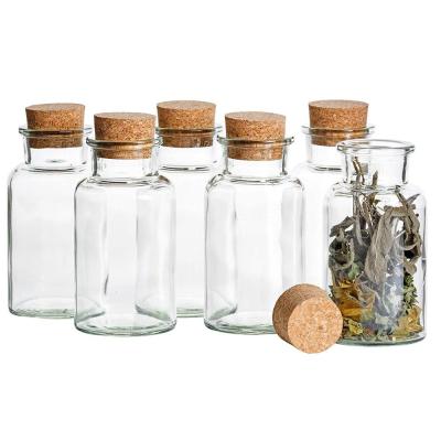 China Mini Round Freshness Preservation 300ml Food Spice Storage Glass Jar with Airtight Cork Lid for sale