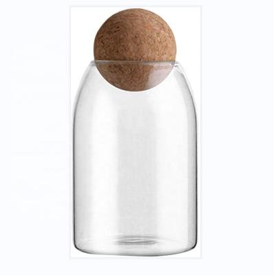 China Freshness Preservation Heat Resistant Food Grade 16 oz Tea Coffee Food Storage Glass Jar With Cork Ball for sale