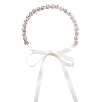 China Latest Fashionable Elegant Crystal Headband With Ribbon Wedding Hair Jewelry Design Glitter Hair Accessories For Bridal Flowers Hair Band For Girls for sale