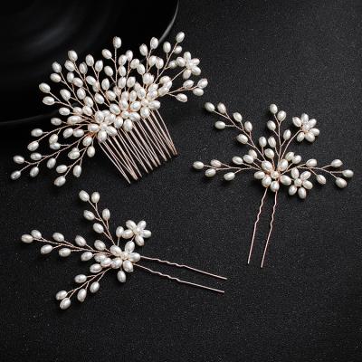 China Fashionable Elegant Handmade Brides Beads Hair Pin Hair Comb Set Wedding Hair Accessories 3pcs a set for sale