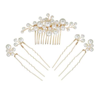 China Fashionable Elegant New Products Wedding Jewelry Hairpins Bridal Hair Combs Set Wedding Accessories Hair Clips 5 Pieces Per Set Pearl Hair Combs for sale