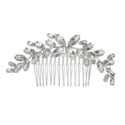 China 2021 New Products Elegant Fashionable Wedding Jewelry Luxury Bling Crystal Bridal Silver Leaf Hair Prom Hair Combs Headpieces For Women for sale