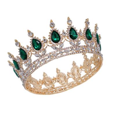 China Fashionable Elegant Factory Promotional Tiaras Birthday Gifts Tiaras Gold Plating With Full Round Different Color Stone Crowns Bridal Wedding Crowns for sale