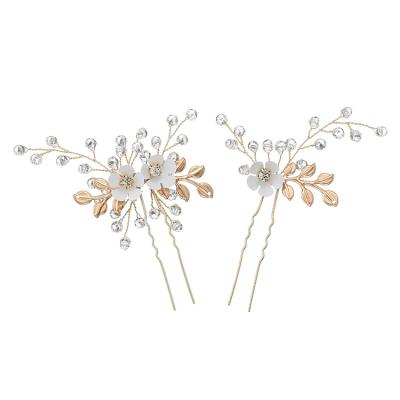 China Fashionable Elegant Amazon Top Selling Handmade Elegant Artificial Flower High End Hairpins Single Leaf U Shape Hair Pin Hair Accessories For Girl for sale