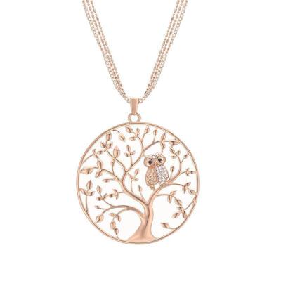 China Tree of Shaped Animal Shaped Necklaces Hollowed Out- TRENDY Tree of Life Necklace with Crystal Owl Sweater Necklaces For Women Sensitive for sale