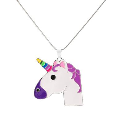 China Promotional low price FASHIONABLE Unicorn Necklace Silver Plated Mixed high quality colored enamel Unicorn Horse Pendant Necklace for sale