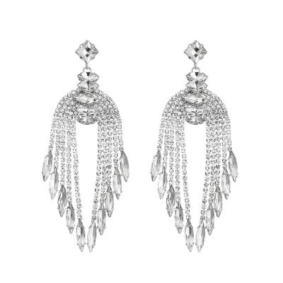 China TRENDY Bridal Rhinestone Crystal Chain Tassel Earrings Luxurious Wedding Chandelier Dangle Earring Drop Earring High Quality Jewelry for sale