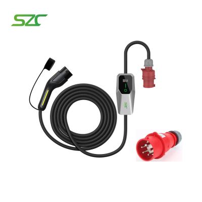 China 3Fase Portable EV Charger Type2 GBT Type1 voor elektrische auto met 5m kabel SZC 11kW 22kW Industrial Plug Makkelijk te dragen Te koop