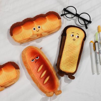 China Schools & Creative Funny Office Expression Bread Pencil Case Large Capacity Zipper Pencil Cases Educate Stationery Storage Office Desk Supplies for sale