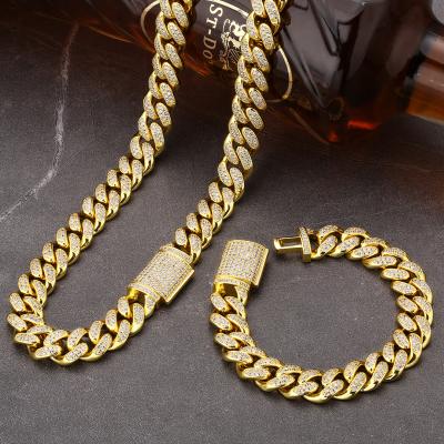 China Wholesale 18K Non-fading Gold Plated Women Iced Out Cuban Link CZ Fork Link Man Necklace Hiphop Cuban Chain Jewelry for sale