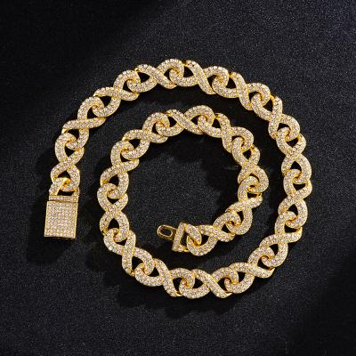 China Hip Hop Jewelry Non-fading Gold Plated Iced Out Cuban Link CZ Fork Diamond Cuban Chain Necklace for sale