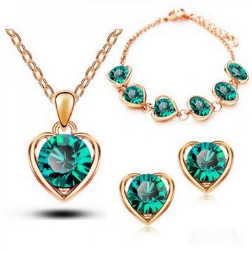 China Factory New Cute Cheap Fashion Heart Earrings Necklace Crystal Bracelet Set for sale