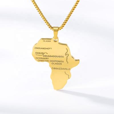 China CLASSIC Custom Stainless Steel World Map Jewelry Chain 18K Gold Plated Africa Gold Necklace for sale