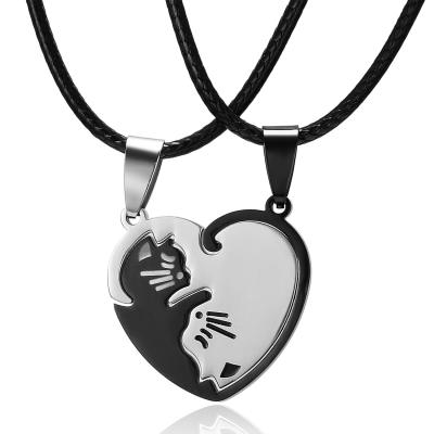 China Black Jigsaw Puzzle Couples Heart Trendy Creative Necklace Matching Friendship Cat Jewelry Cat Jewelry Pendant Valentine Gift for sale