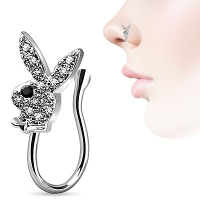 China Cute Hollow Nose Ring Hiphop Rabbit Rabbit Nose Cuff Zircon Clip Non Piercing Nose Stud U Shaped Body Jewelry for sale