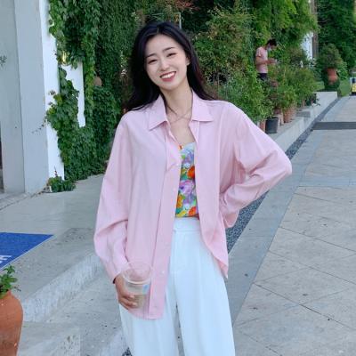 China New Summer Solid Color Long Sleeve Ladies Shirt Ladies Hot Casual Loose Plain Color Custom Made Anti-pilling Top for sale