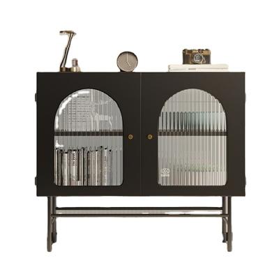 China Modern Modern Industrial Sideboard in Black White Metal and Tempered Glass Thatched Sideboard Cabinet for sale