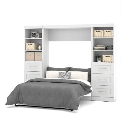 China Murphy Bed with Cabinets and Shelf Foldable Platform Bed with Open Compartments and Drawers Fabricated Wooden Storage Murphy Bed for sale