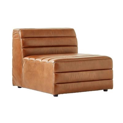 China Modern Leather Armless Accent Chair Furniture Lounge Covered In Plush Channel Tufting for sale